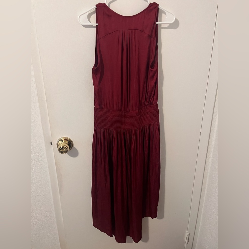 Halston Heritage Sleeveless Smocked Waist High Low Dress Ruby Maroon Small - Picture 10 of 14